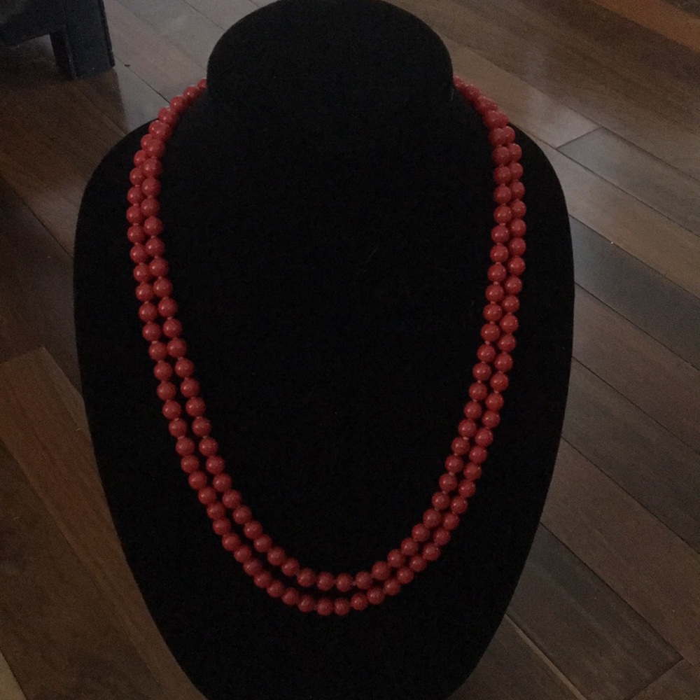 Red bead double stranded necklace
